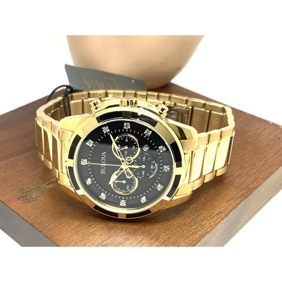 Bulova Men's Watch 97D121 Chronograph Gold Tone Stainless Steel Diamond Dial - Picture 8 of 14